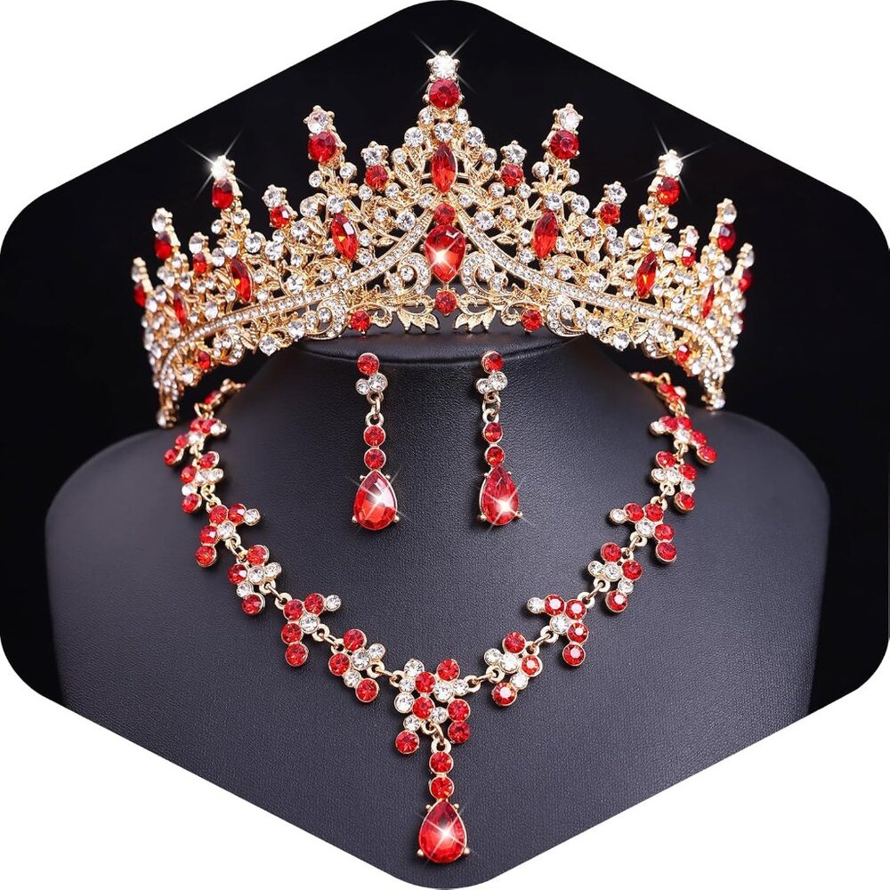 Tiaras and Crowns Jewelry Set for Women Tiaras Earrings and Necklace for Wedding
